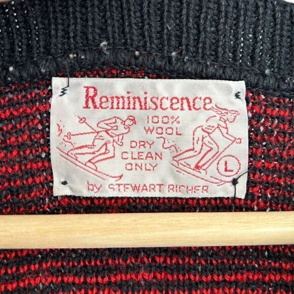 🐿️Reminiscence By Stewart Richer Vintage 100% Wool Red & Black Sweater L - Picture 3 of 7